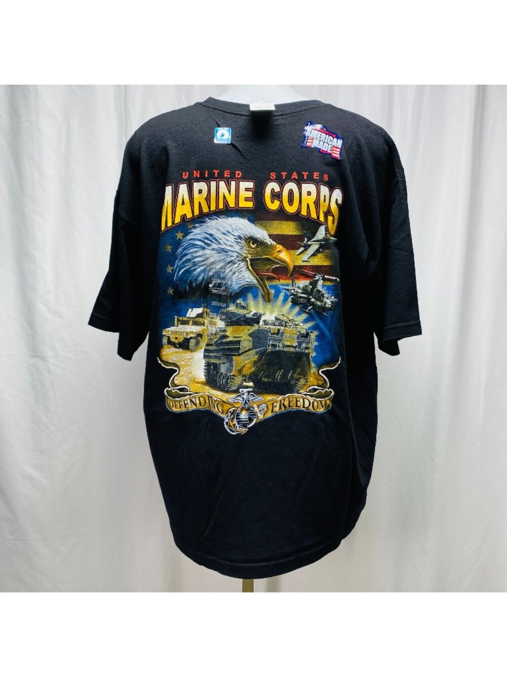 USMC Marine Corps Graphic T-Shirt Black Eagle Globe Anchor Bayside 2XL USA Made